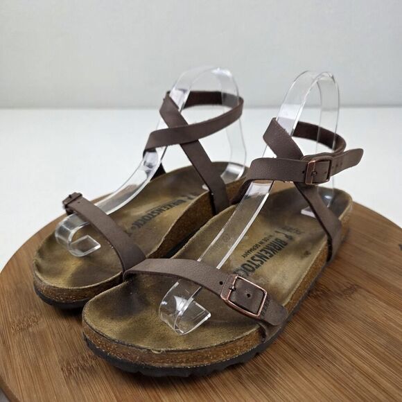 Birkenstock Yara Shoes Womens Size 37 Brown Leather Sandals Ankle Strap Germany - Picture 3 of 10